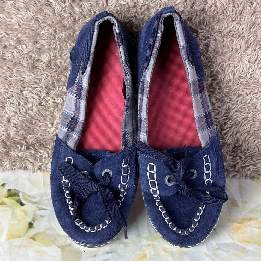 Simple Shoes Suede Womens Size 8 Loafers Moccasin Style Plaid Design Egg Crate